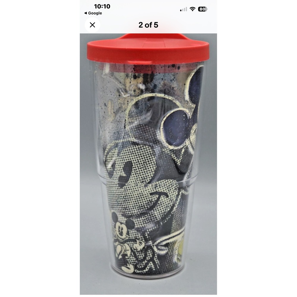 Mickey Mouse Double Wall Tumbler Red Lid Disney Graphic Travel Cup - Picture 3 of 4